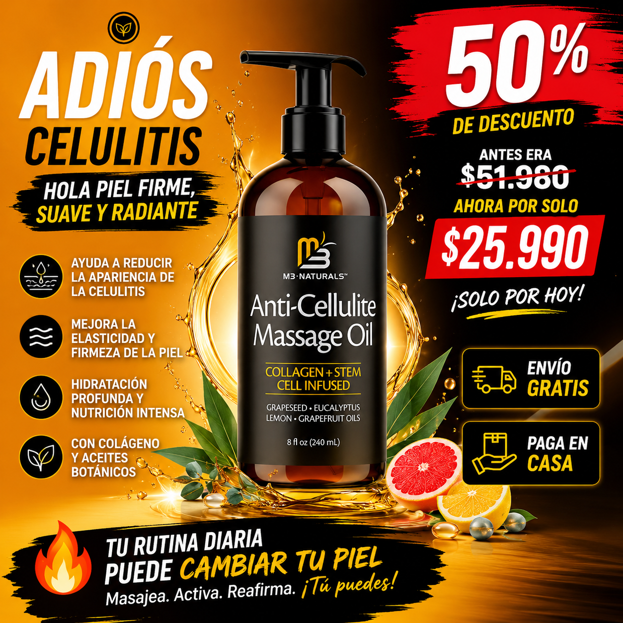 CelluSculpt™ – Reafirma e hidrata la piel con una poderosa mezcla de colágeno y aceites botánicos.