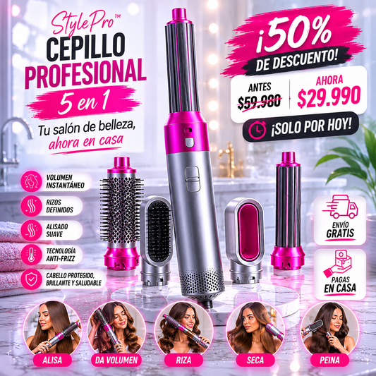 StylePro™ – Cepillo Profesional -Volumen Instantáneo, Rizos Perfectos y Alisado Suave 5 en 1