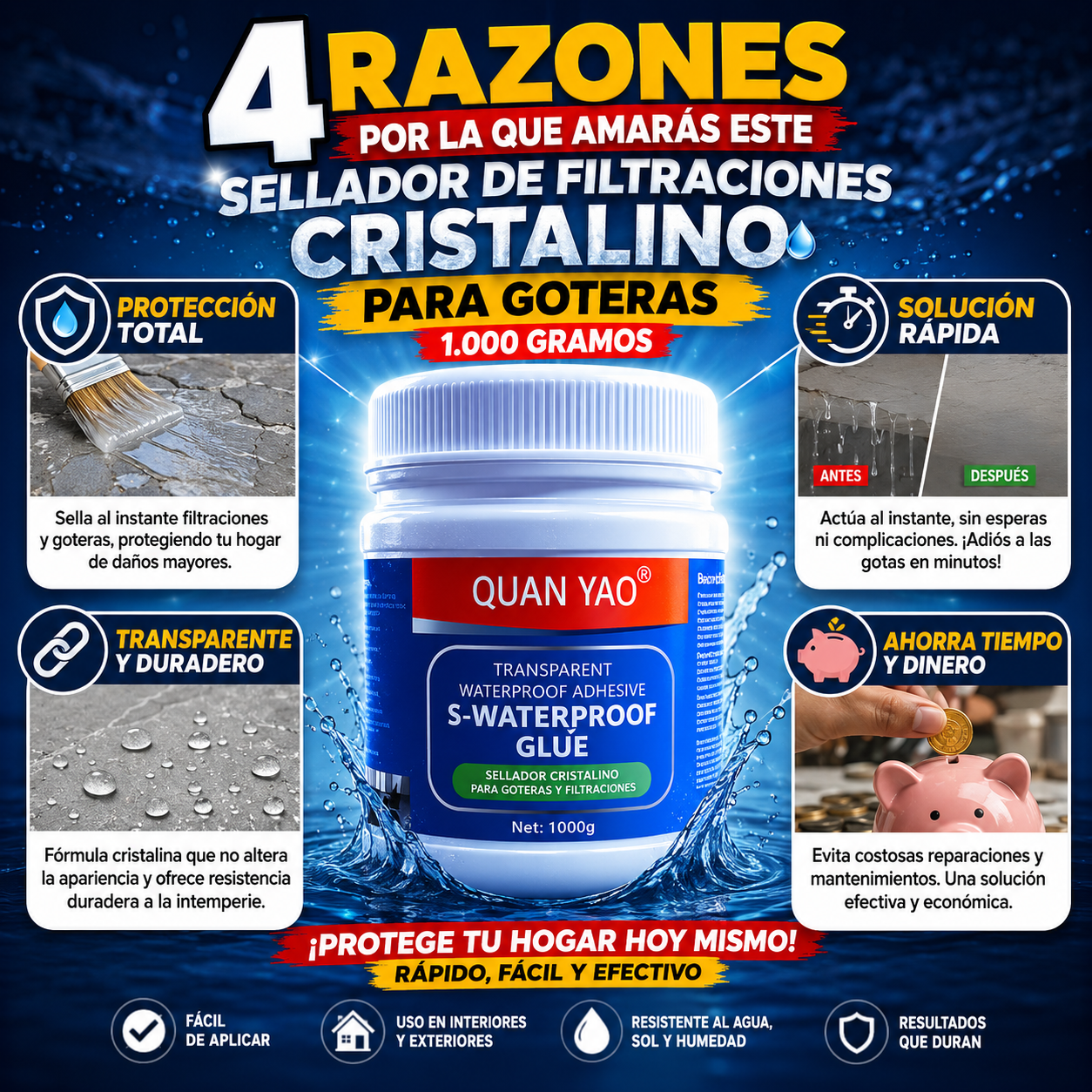 HydroFix™ — Sellador Adhesivo Impermeable Cristal, Protección Permanente Contra Goteras