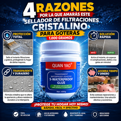 HydroFix™ — Sellador Adhesivo Impermeable Cristal, Protección Permanente Contra Goteras